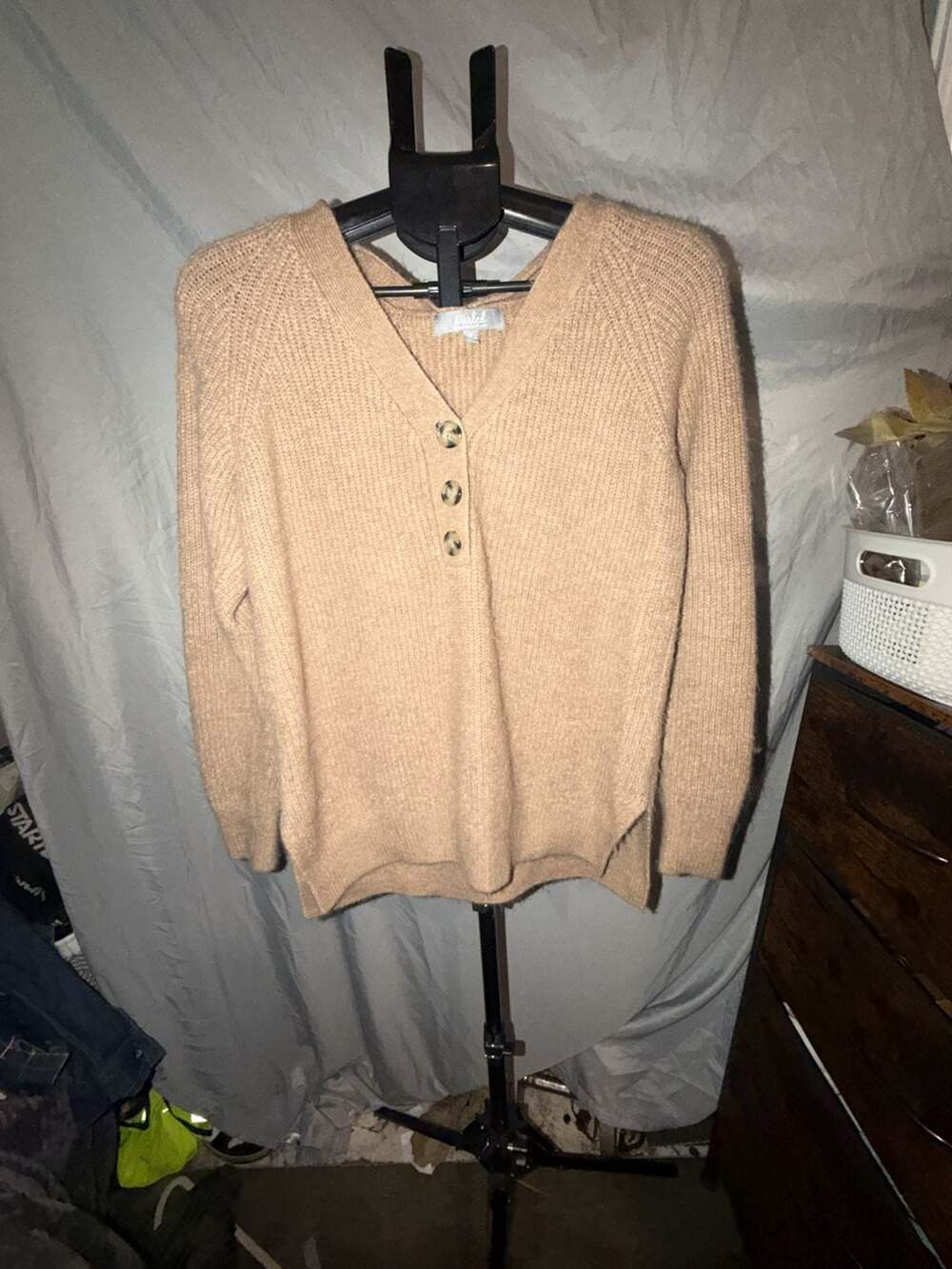 Marled Reunited Clothing Sweater Size M Brown V-Neck Button